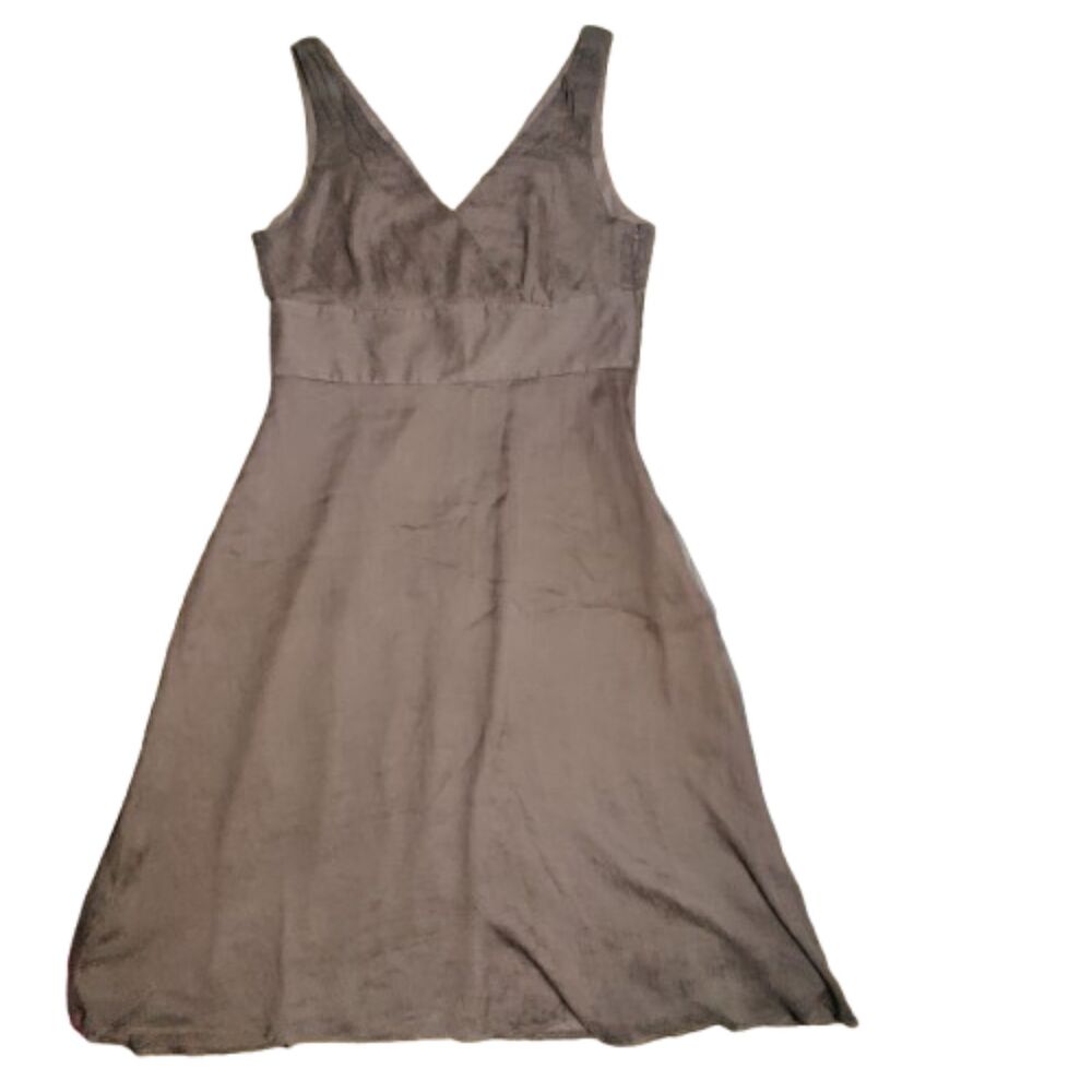 J.Crew Womens Size 10 Brown 100% Silk Sleeveless A-Line V Neck Dress